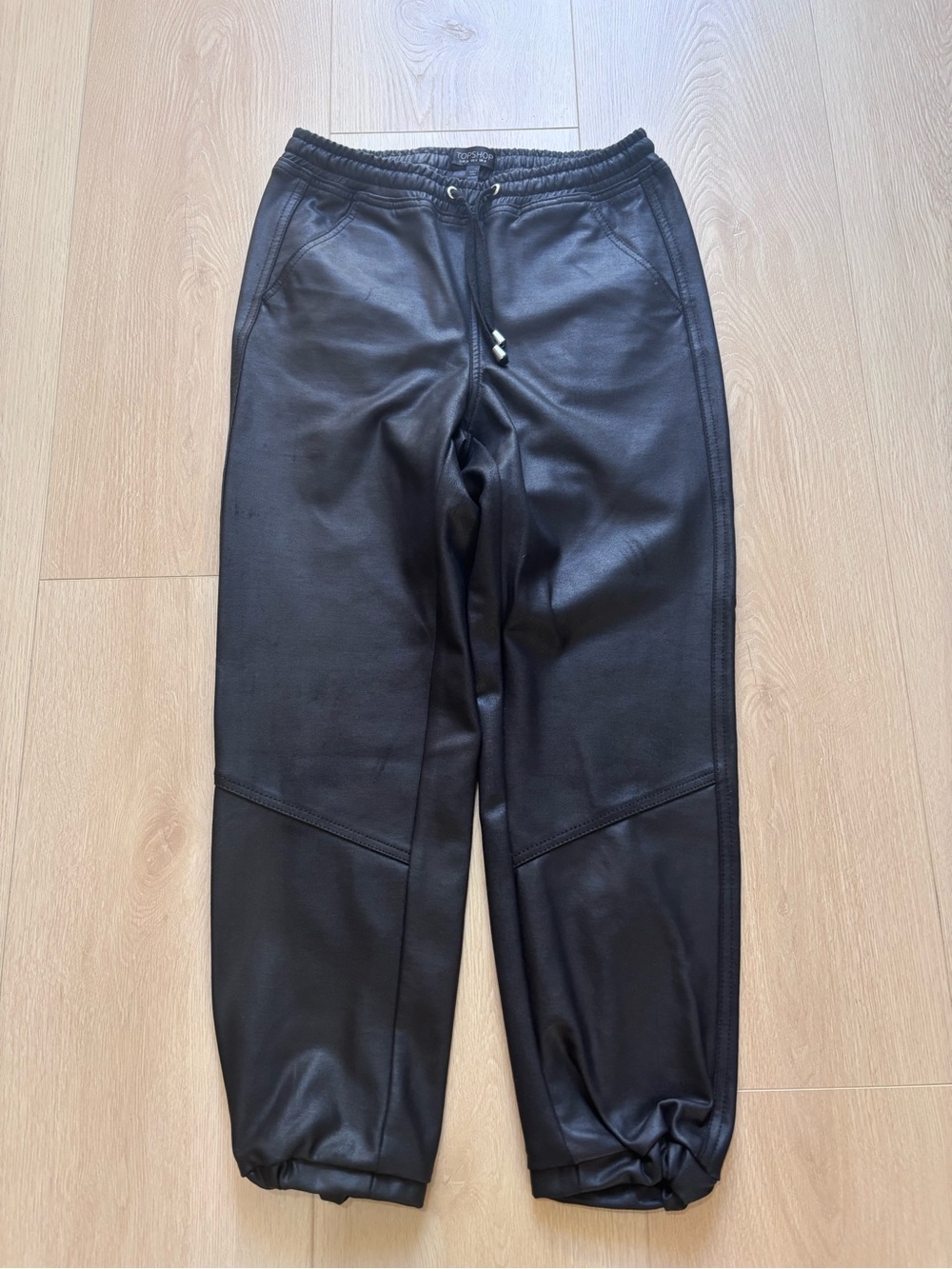 Topshop Black Faux Leather Jogger Trousers